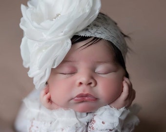 Baby-Blumenhaarband, rosa oder cremeweiß, Strass-Mitte