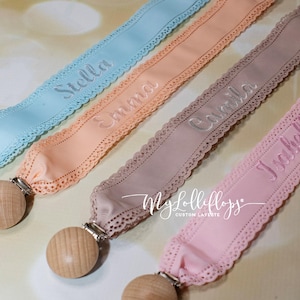 Personalisierte Baby Girl Schnullerhalter Schöne ausgebogt Band Schnullerclip Baby Girl Pci Halter