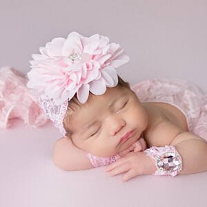 Baby Girl Pink Lace Rhinestone Cuffs Newborn Photo Prop Lace Cuffs with Pink  Rhinestones Newborn Cuffs Matching Headband