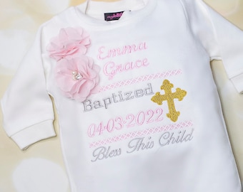 Personalized Baby Girl Baptism Romper with Headband