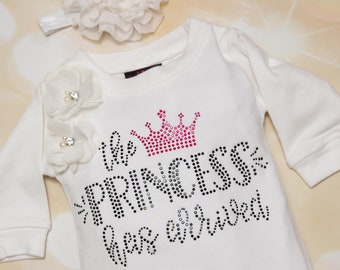 Conjunto de mameluco infantil "La princesa ha llegado" para niña Conjunto de algodón para niña con diadema de gasa