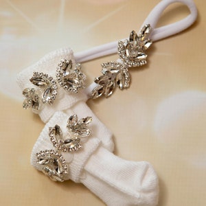 Newborn Girl Rhinestone Headband and Socks Set Baby Girl Newborn Set Newborn Baby Girl Hospital Set