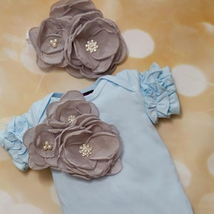 Ruffle Baby Blue Baby Girl Romper Short Sleeve Infant One Piece  Romper with Large  Flower