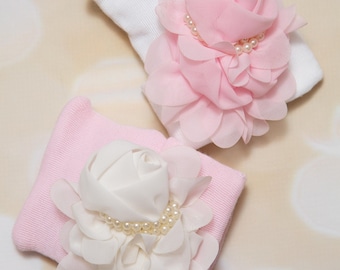 Newborn Hospital Hat  Newborn Baby Girl Hospital Hat with Chiffon Flower