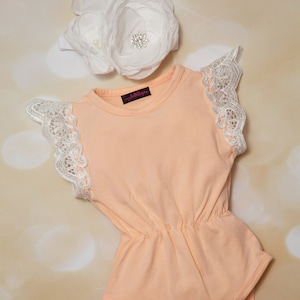 Baby Girl Cotton Peach with Lace on Sleeves One Piece Girls Sleeveless Peach Lace One Piece