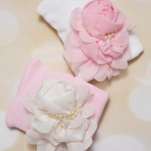 Newborn Hospital Hat  Newborn Baby Girl Hospital Hat with Chiffon Flower