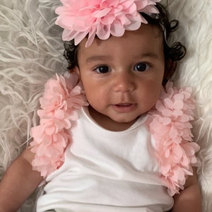 White Baby Girl Romper Short and Sleeveless Infant One Piece  Romper with Fluffy Chiffon and matching headband