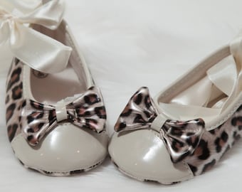 Leopard Baby Girl Shoes, Ribbon Tie Ballet Flats