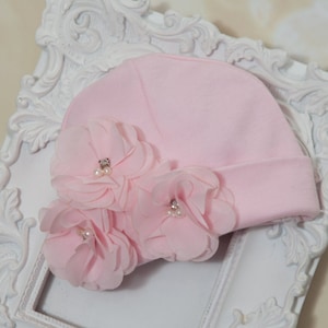 Tiny Newborn Hospital Hat Cotton Beanie Hat Newborn Baby Girl Hospital Hat with Chiffon