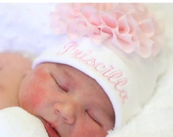 Baby Girl Gift Embroidered White Infant Baby Girl Hat Cotton Personalized Baby Girl Hat