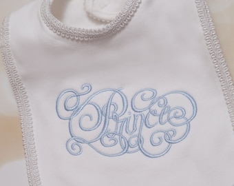 Embroidered Baby Bib: White Prince Calligraphy, Special Occasion