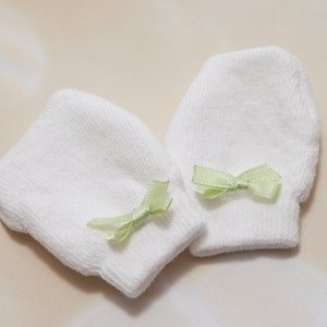 Baby Boy Mittens White Newborn Mittens Infant Baby Boy Mittens with little bow