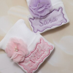 Newborn Hospital Hat Personalized White Newborn Baby Girl Hospital Hat with Embroidery Frame