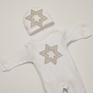 Baby Boy Jewish Celebration Infant Baby Layette White Cotton Baby Boy Romper with Star Of David