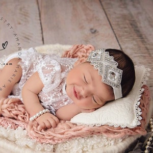 Baby Girl Rhinestone Headband Newborn Rhinestone Headband on elastic band