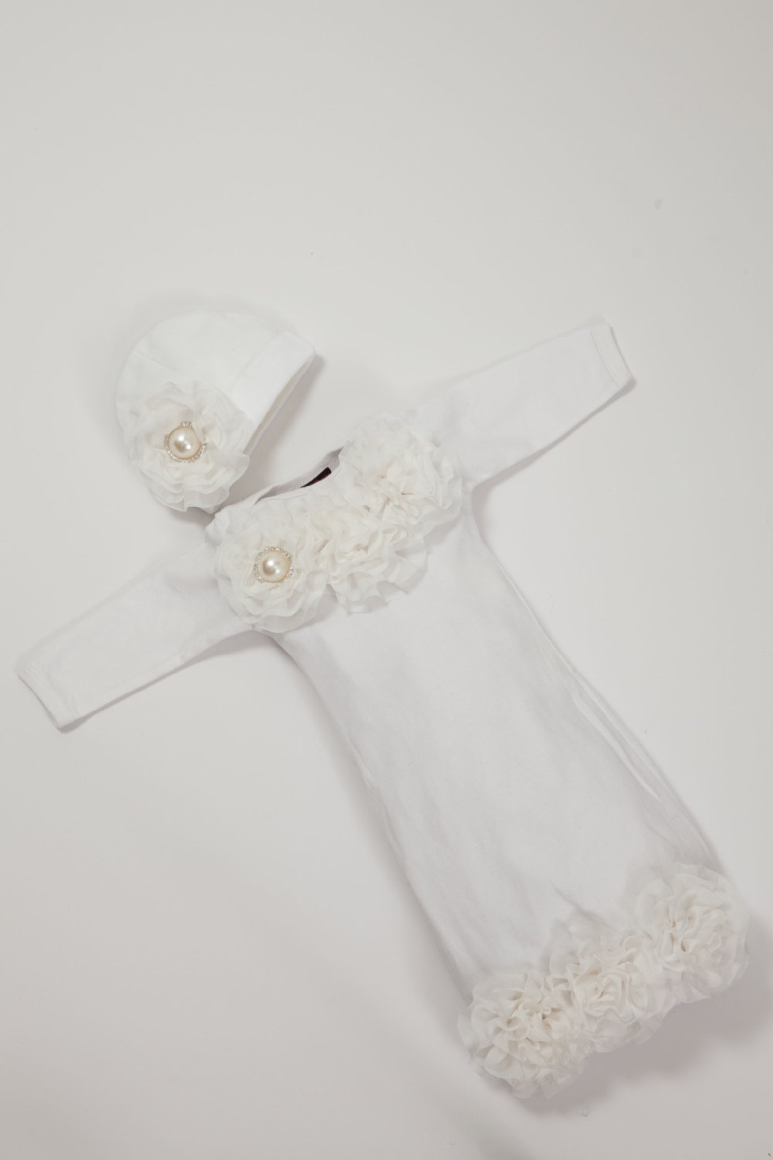Newborn Infant Layette White Baby Gown With off White Chiffon Etsy
