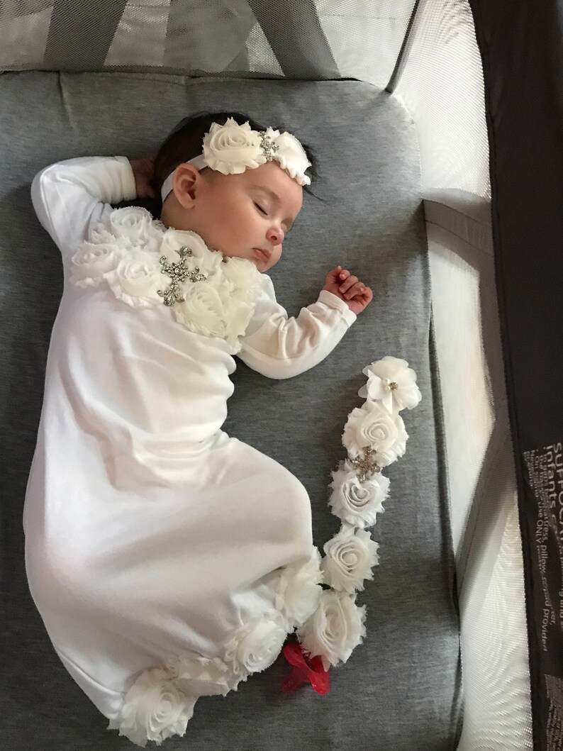 Infant Baby Girl Layette White Cotton Baby Gown With off White Etsy