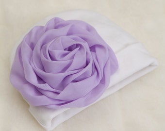 Infant Baby Girl Beanie Hat with Chiffon Flower