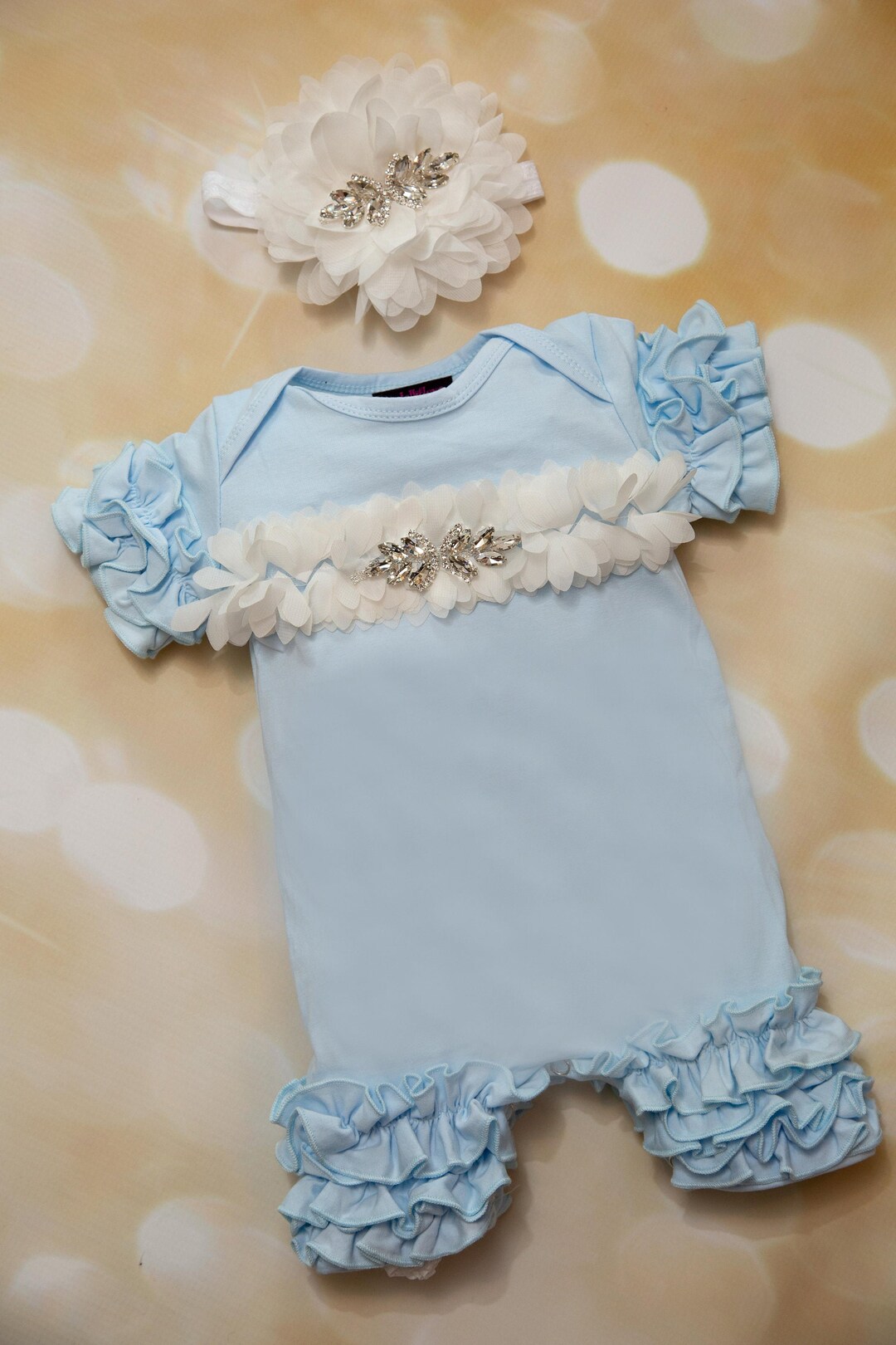 Baby Blue Ruffle Infant Girl Ruffle Romper Set Infant One Piece With