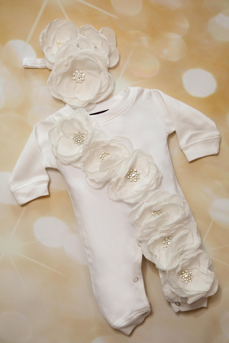 Baby Girl Infant Layette White Baby Romper With off White Etsy Ireland