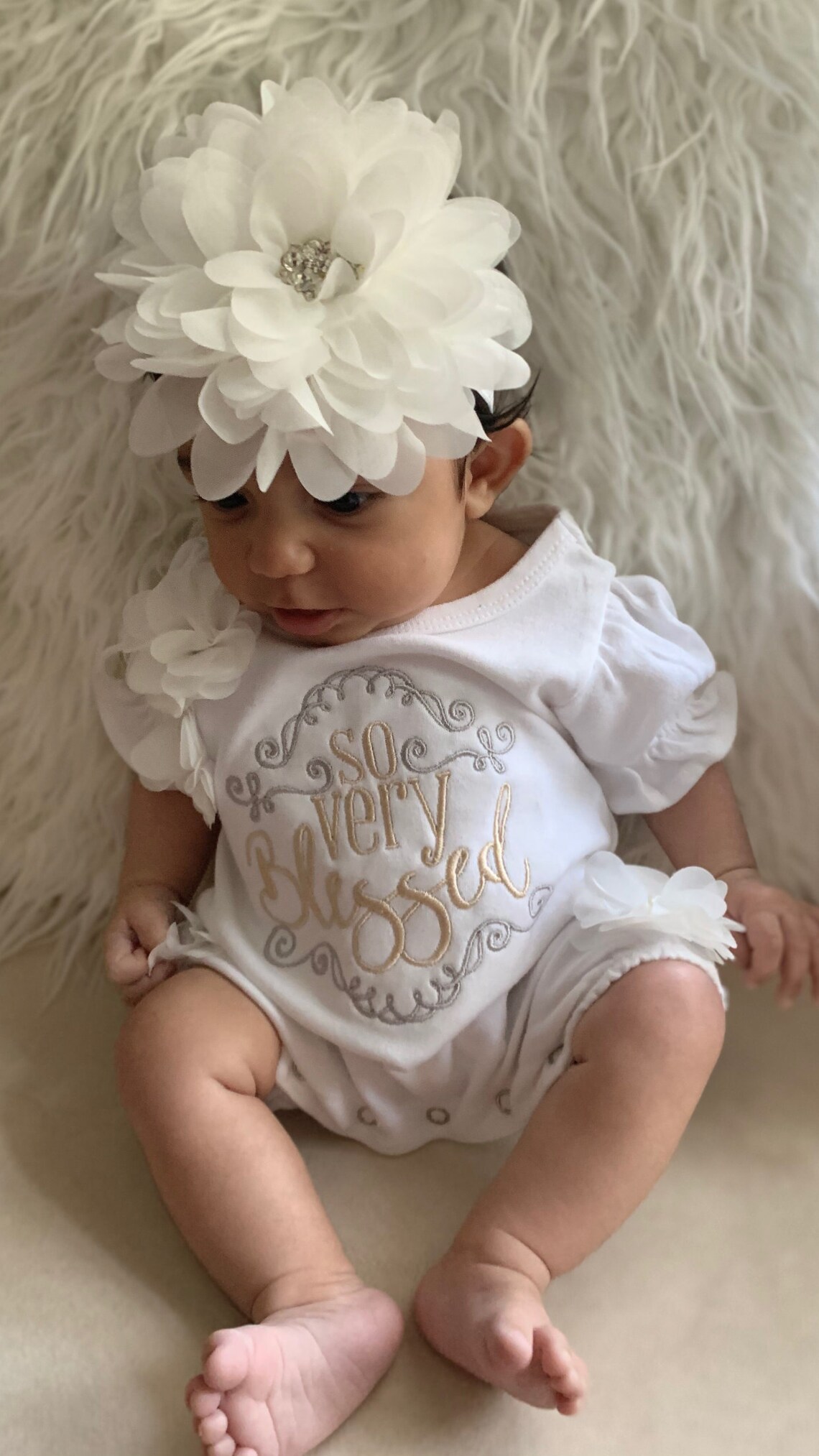 MAGNOLIA BABY - Blessed  Embroidered Romper - White main image 0