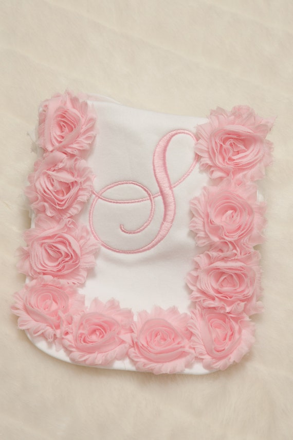 Embroidered Initial Baby Girl Burp Cloth with Pink Floral Trim