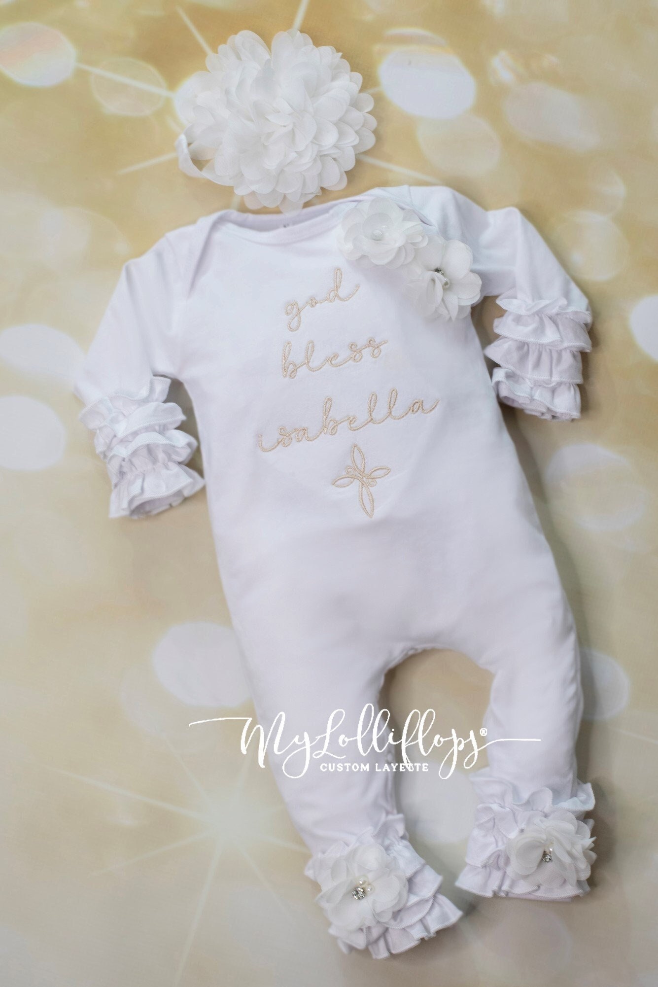 Girl White Ruffle Baby Romper Baby Girl Christening Ruffle Romper