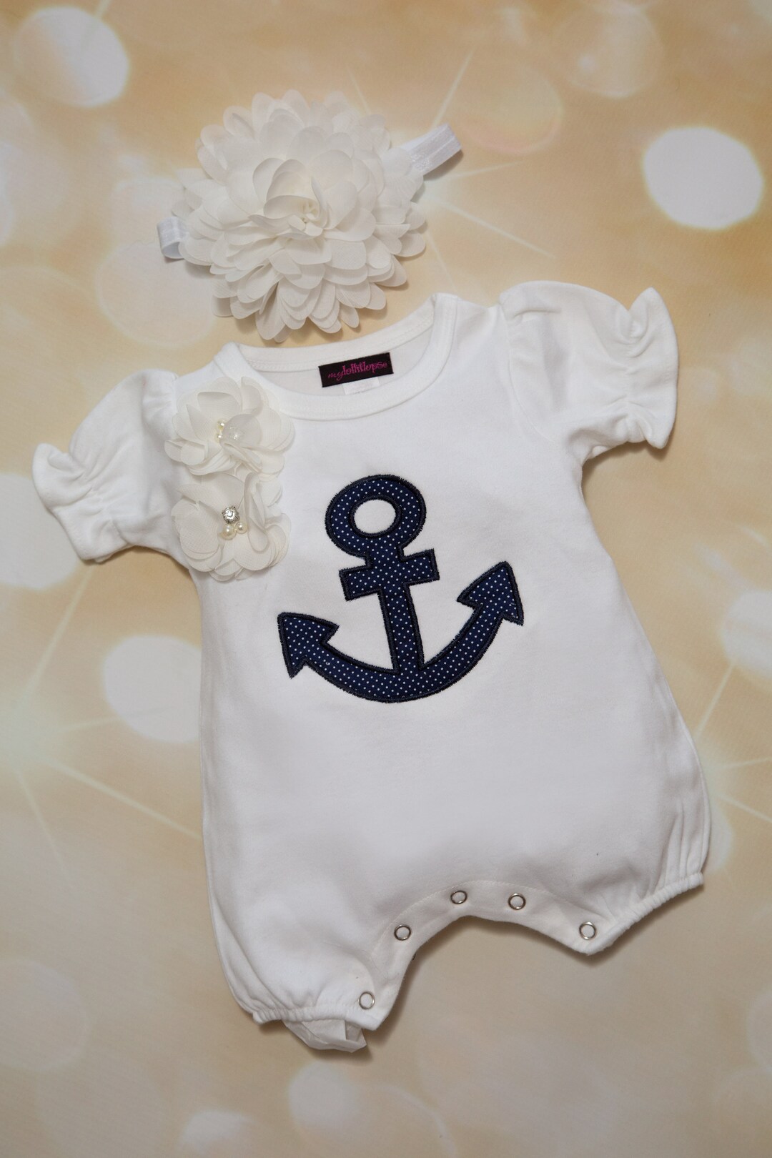Baby Girl White Bubble Romper Summer Anchor Appliqueite Romper Set