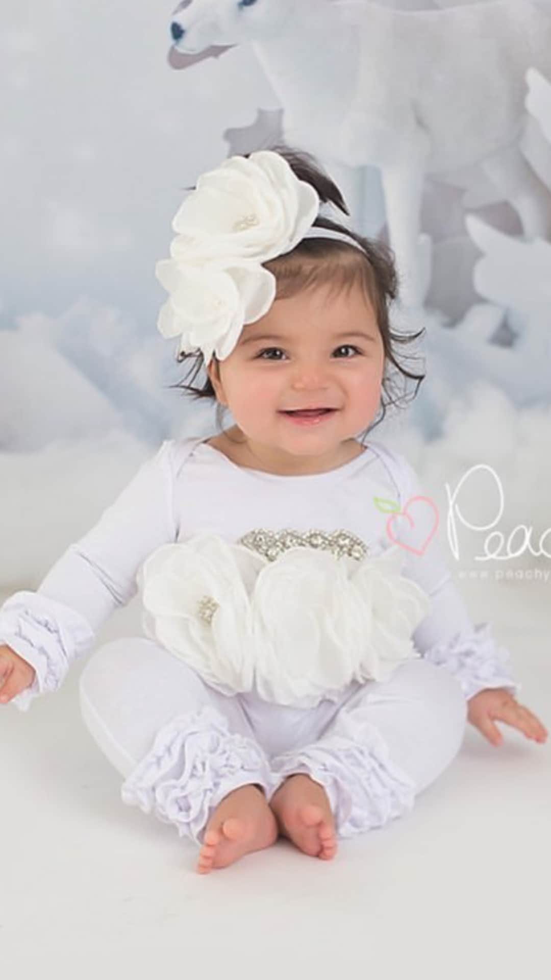 Baby Girl Ruffle White Infant Layette Cotton Baby Romper With Large