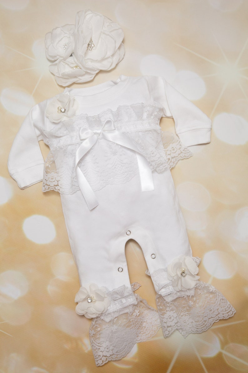 Baby Girl Lace White Romper Infant Baby Layette White Cotton Etsy