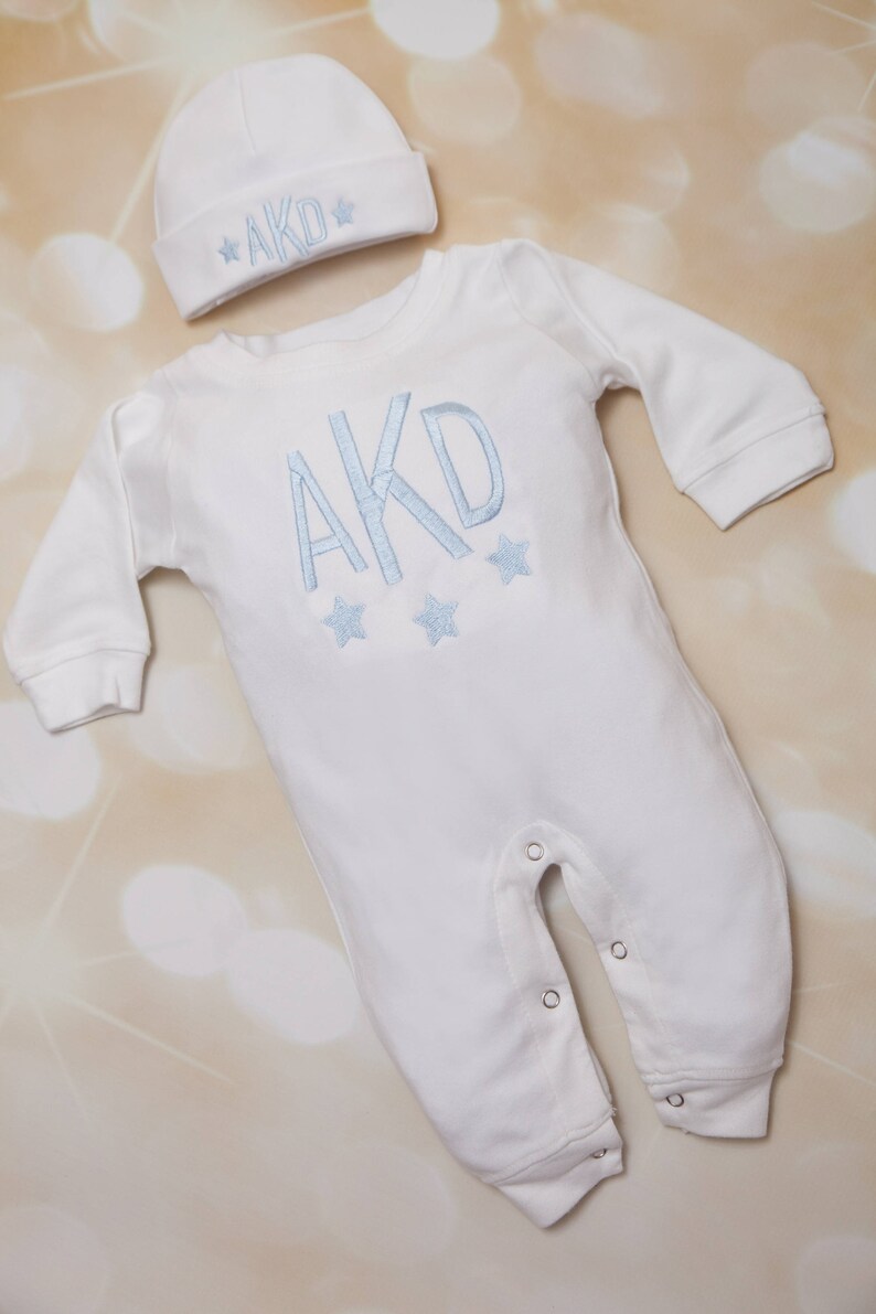 Personalized White Baby Boy Romper Set Embroidered Infant Etsy