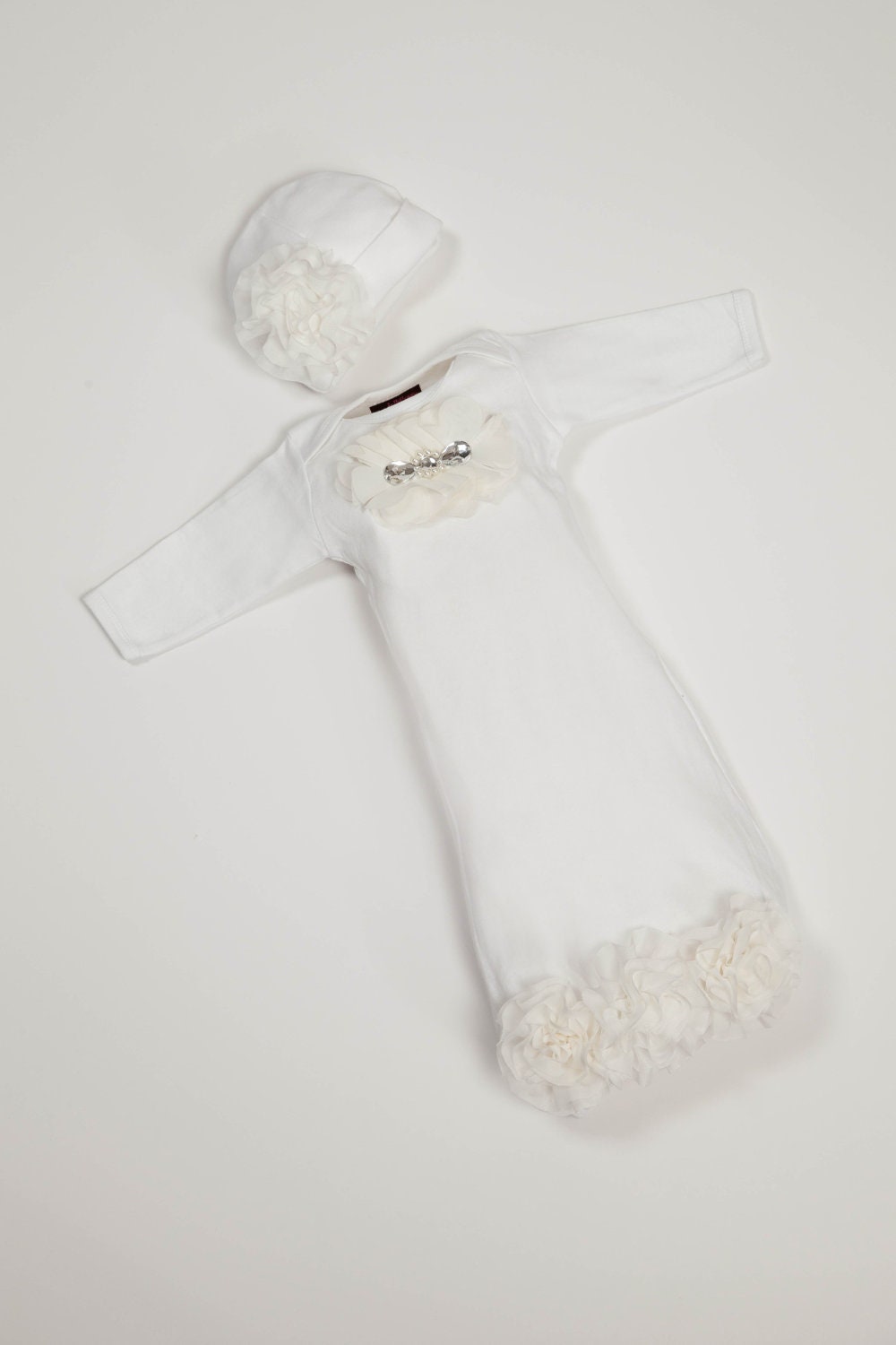 Newborn Infant Layette White Baby Gown with Off White Chiffon Etsy