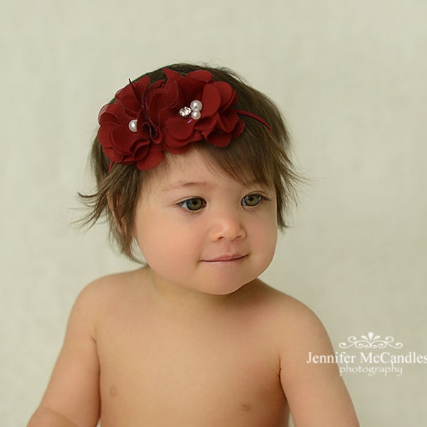 Baby Girl Headband Newborn Infant Toddler Headband Two Small Chiffon Flowers Headband