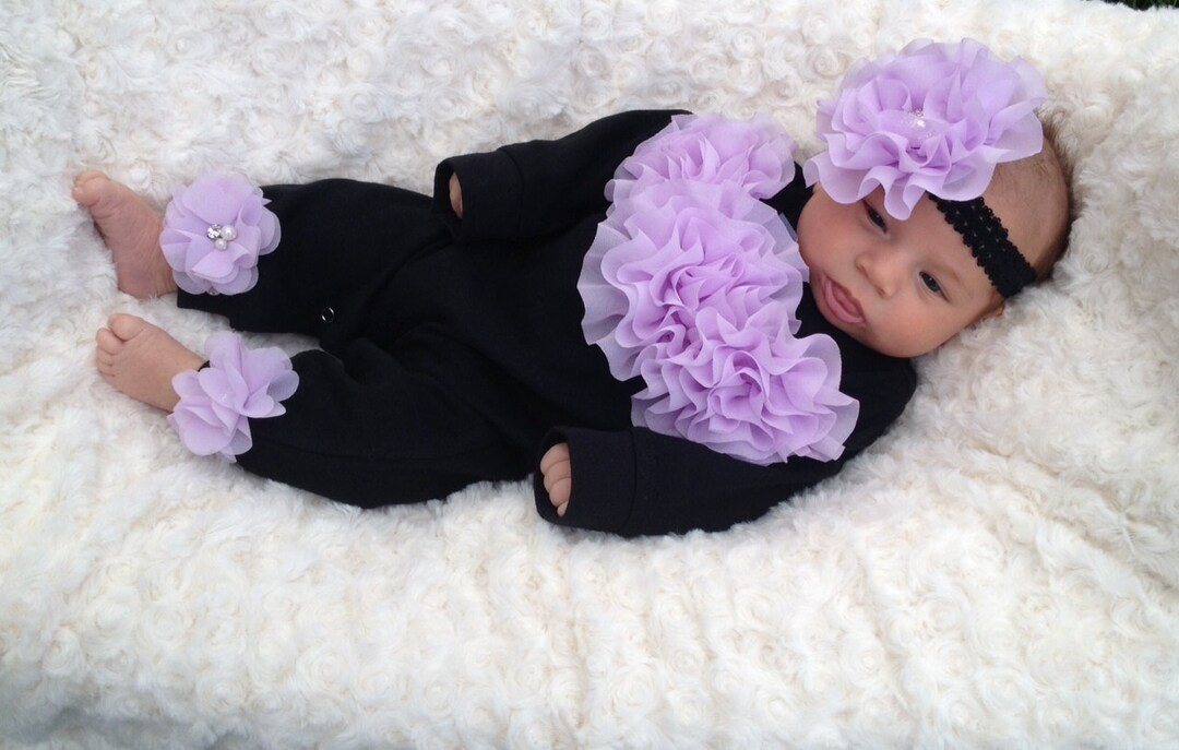 Black Romper Baby Girl Romper Set Infant One Piece Set With Lavender