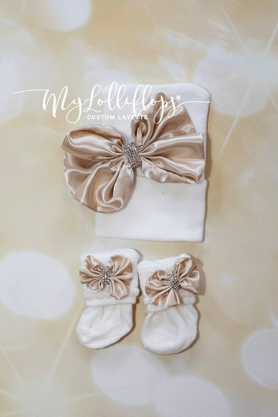 Newborn Baby Girl Gift Set Newborn Satin Bow Hospital Hat  display picture 3