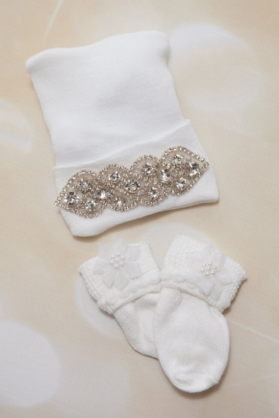 Newborn Girl Hospital Baby Hat Rhinestone Hat and Socks Set Baby Girl Newborn Set Newborn Baby Girl Hospital Hat