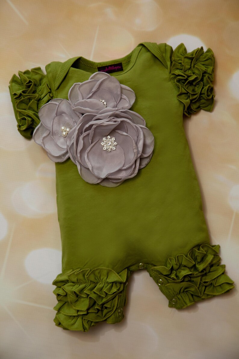 Baby Girl Ruffle Olive Green Baby Girl Romper Short Sleeve Etsy