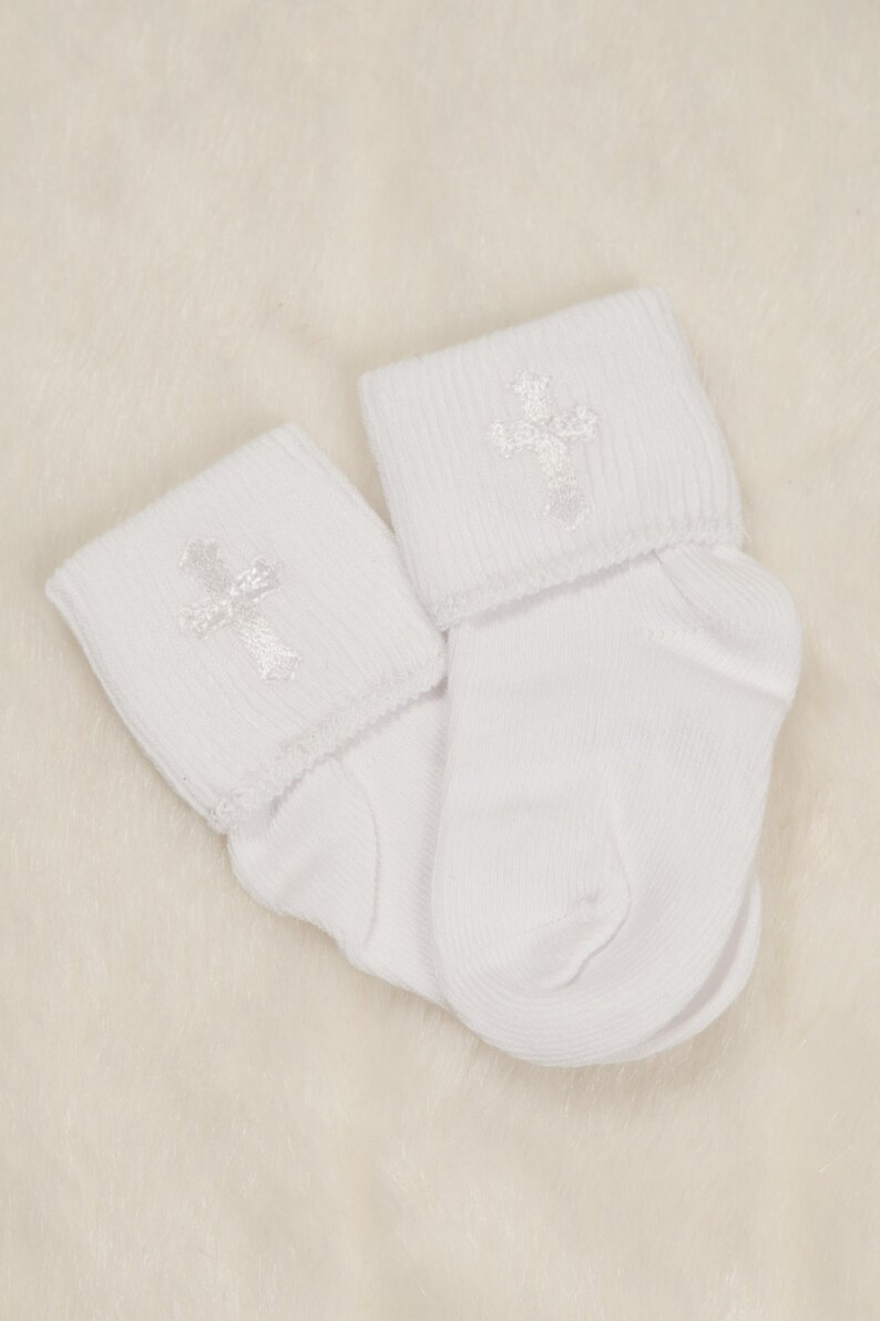 Baby Boy White Infant Socks Baby Socks With Embroidered Cross Etsy