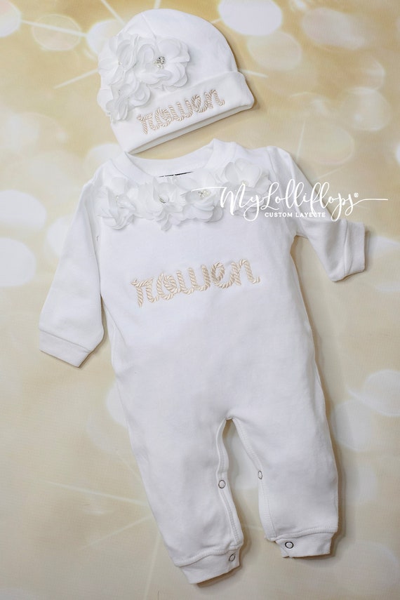 Bebe nina blanco personalizado mameluco conjunto bebe nina mameluco conjunto bordado bebe mameluco conjunto con sombrero a juego