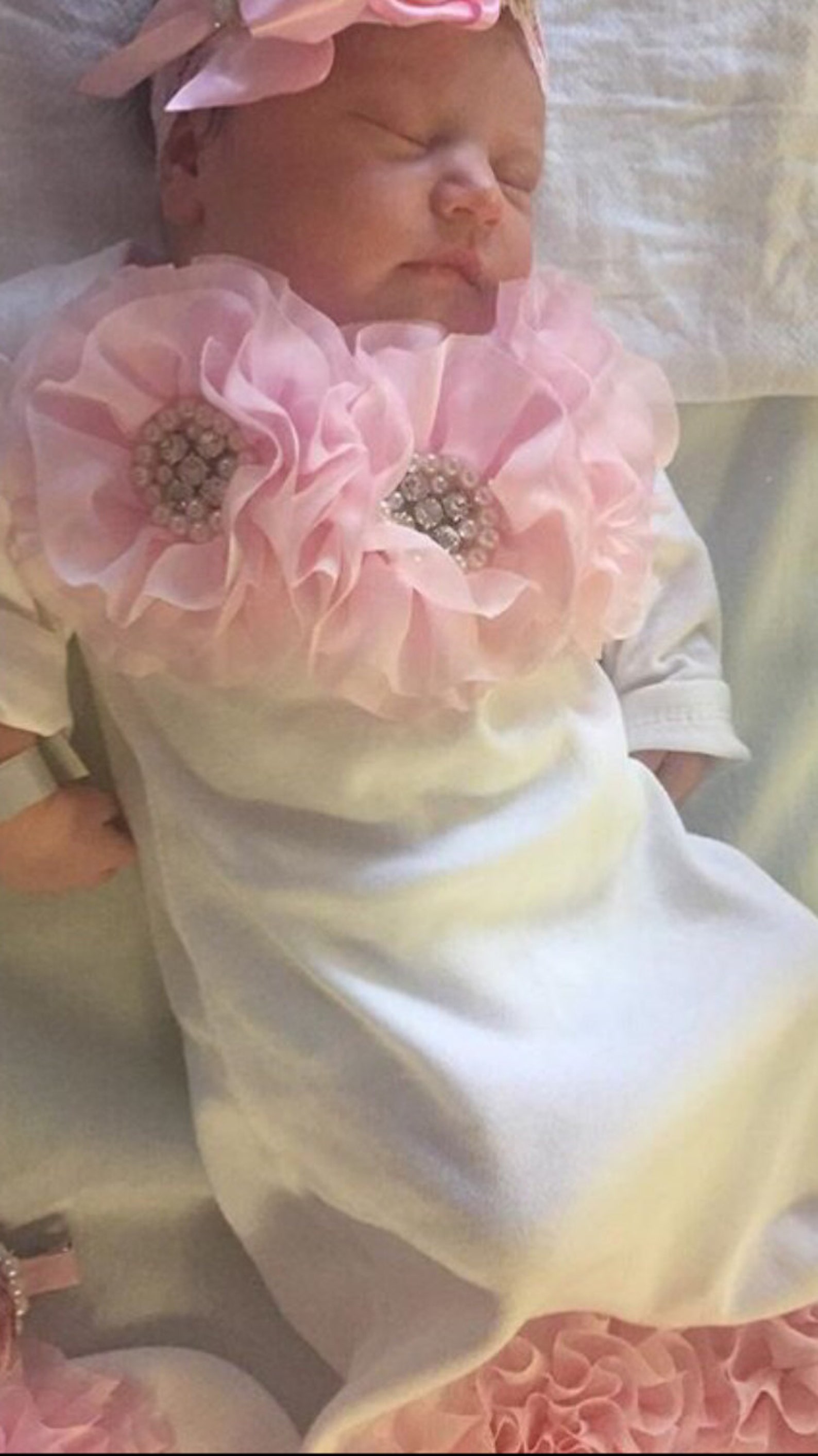 White Infant Baby Layette White Cotton Baby Gown With Light Etsy