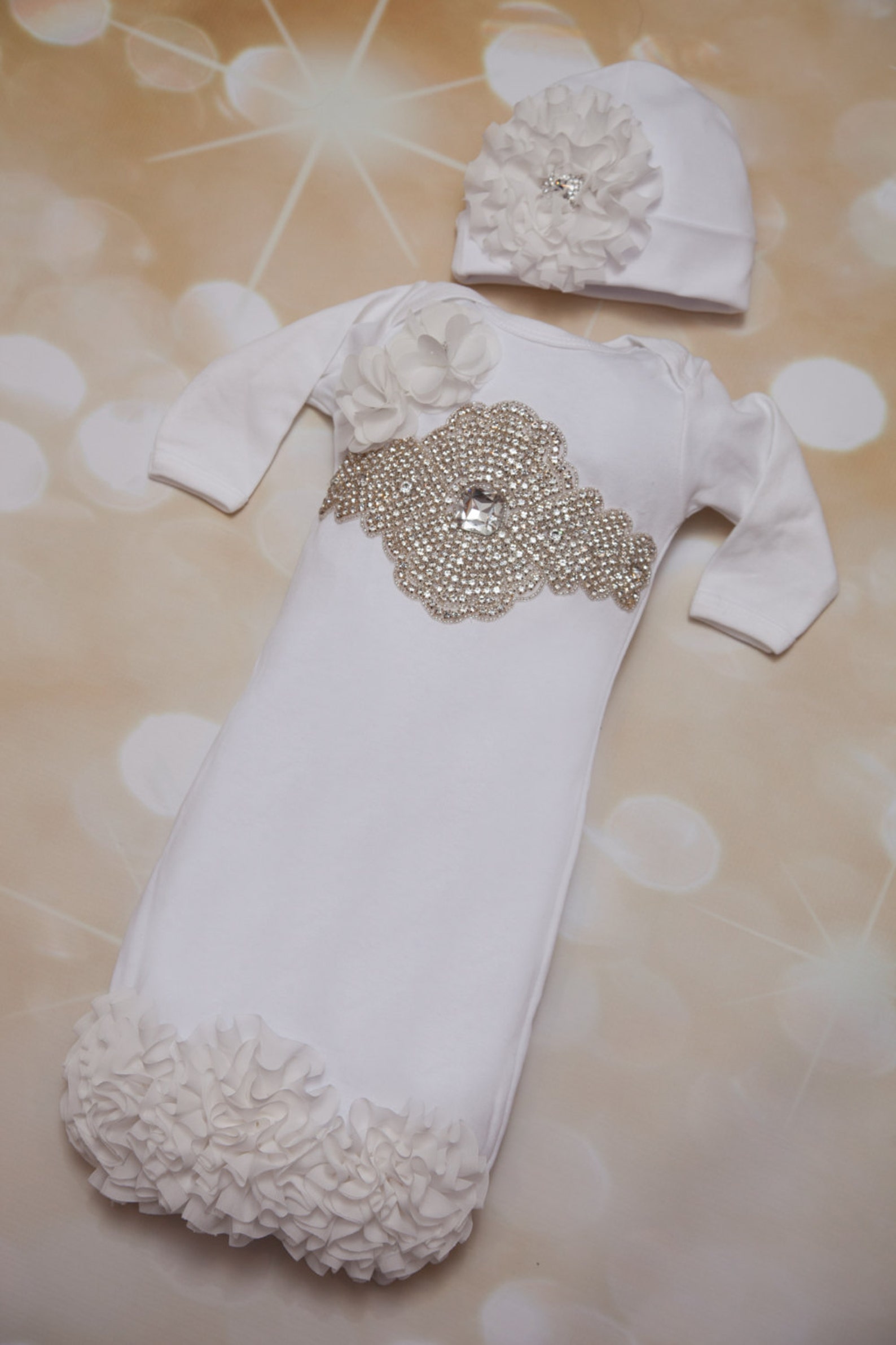 Infant Baby Layette White Cotton Baby Gown With Chiffon and Etsy