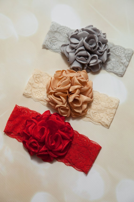 Lace Flower Infant Headband, Newborn Photo Prop