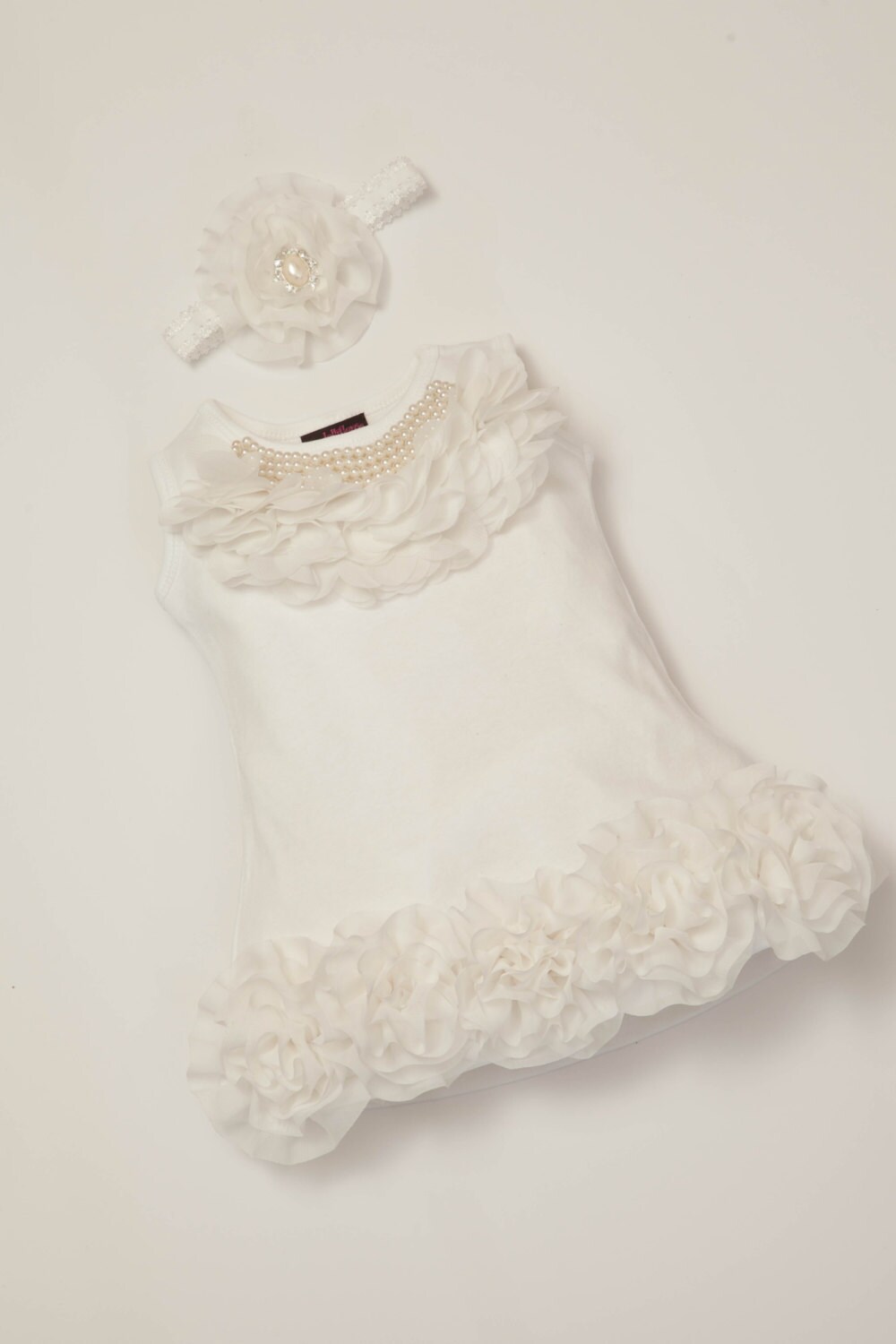 0-12ms Baby Girl Dress Cotton Infant White Dress with Chiffon  and Pe…