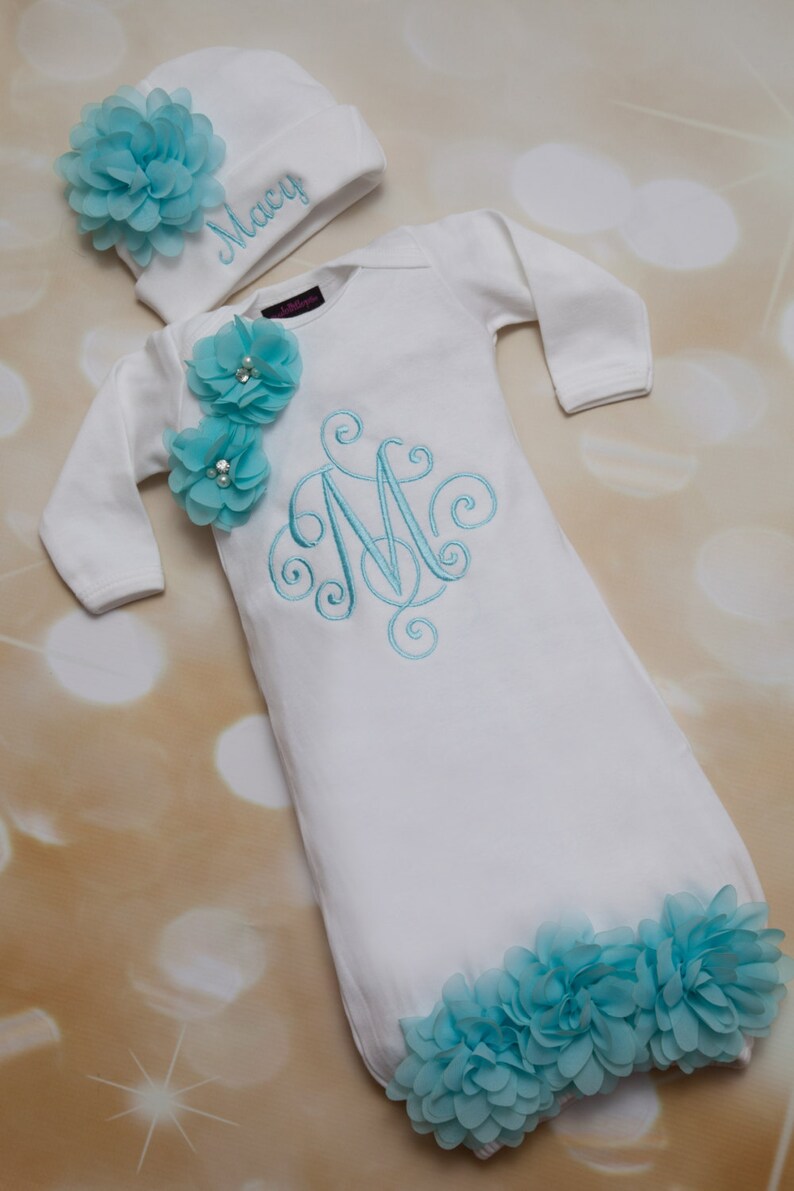 Personalized Baby Girl Gown Set White Embroidered Infant Gown Etsy