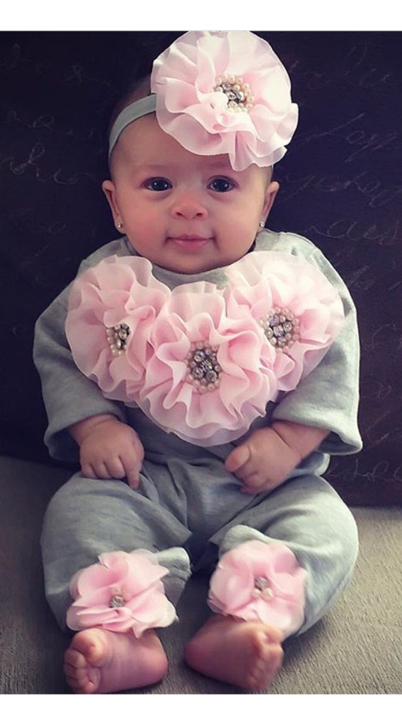 Grey Romper Baby Girl Romper Set Infant One Piece Set With Etsy