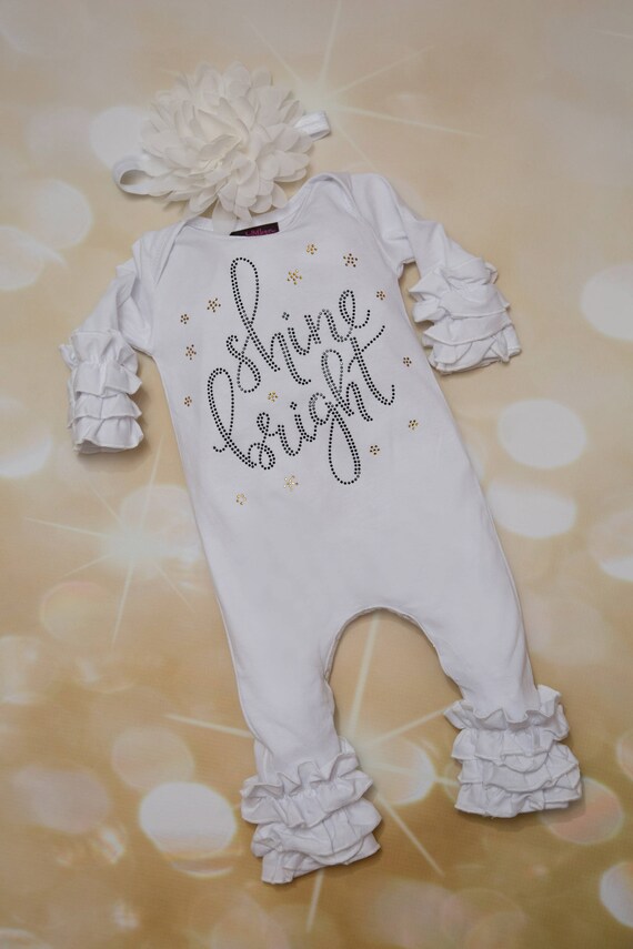Baby meisje ruche romper glans helder in zwart en goud strass baby gegolfde babyuitzet katoenen baby romper met bijpassende hoofdband Etsy Nederland