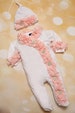 Footed Baby Girl White Infant Layette Cotton Footed Baby Romper with Chiffon and Matching Hat 