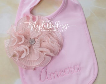 Personalized Custom Bib Baby Girl Personalized Bib New Baby Personalized Pink Bib Shower Gift with Large Flower