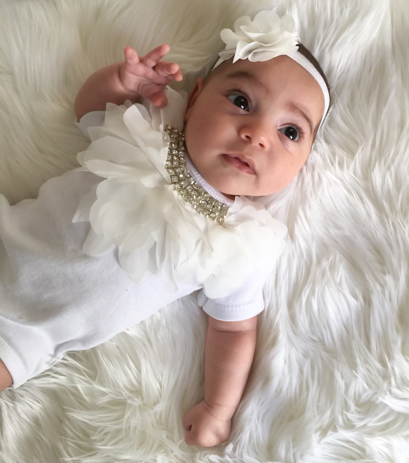 Infant Baby Girl One Piece Set White Short Sleeve Set With Etsy