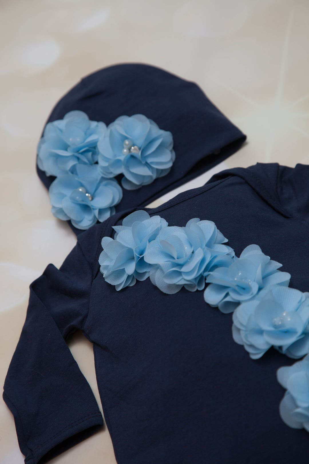 Infant Navy Layette Cotton Baby Romper With Chiffon on the Etsy